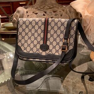 Gucci Beige and Black Monogram Shoulder Bag